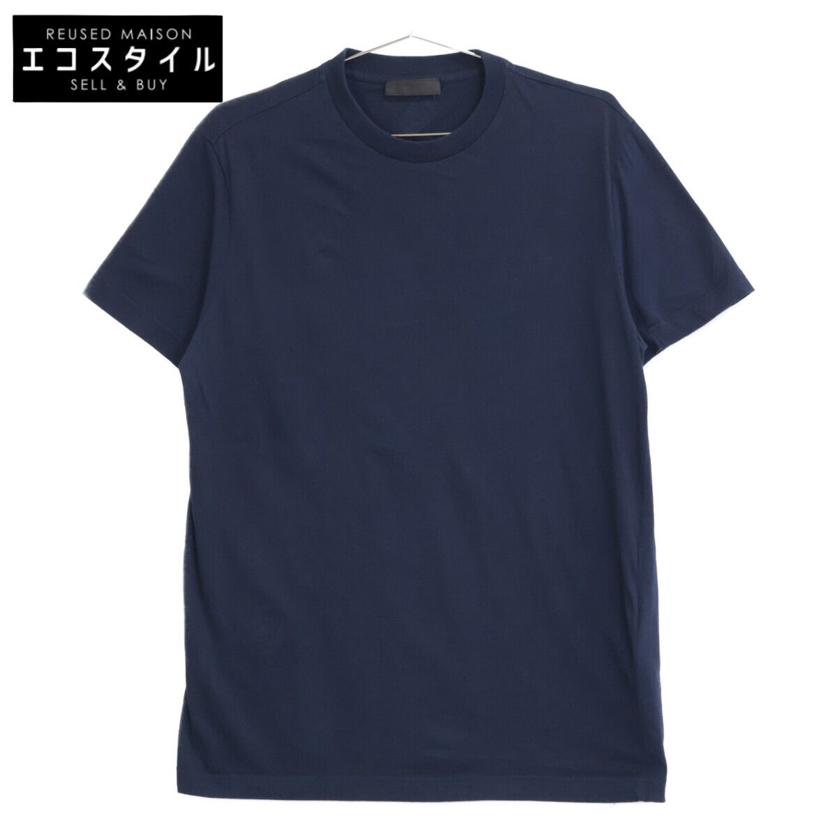 PRADA　プラダ　UMJ492 ネイビー トライアングルロゴ クルーネックTシャツ　M