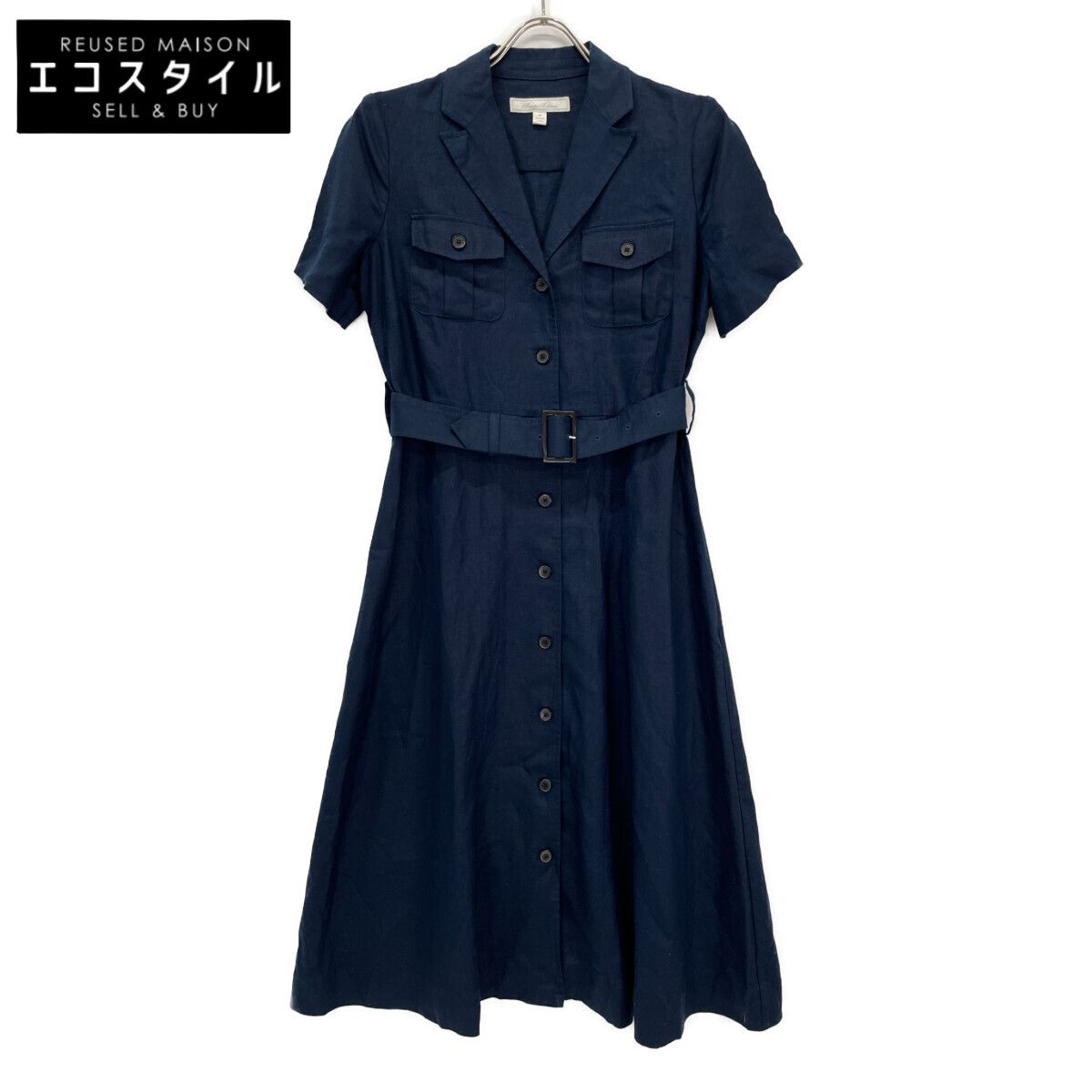 Brooks Brothers　ブルックスブラザーズ　ネイビー リネン ベルテッド シャツドレスワンピース　XS