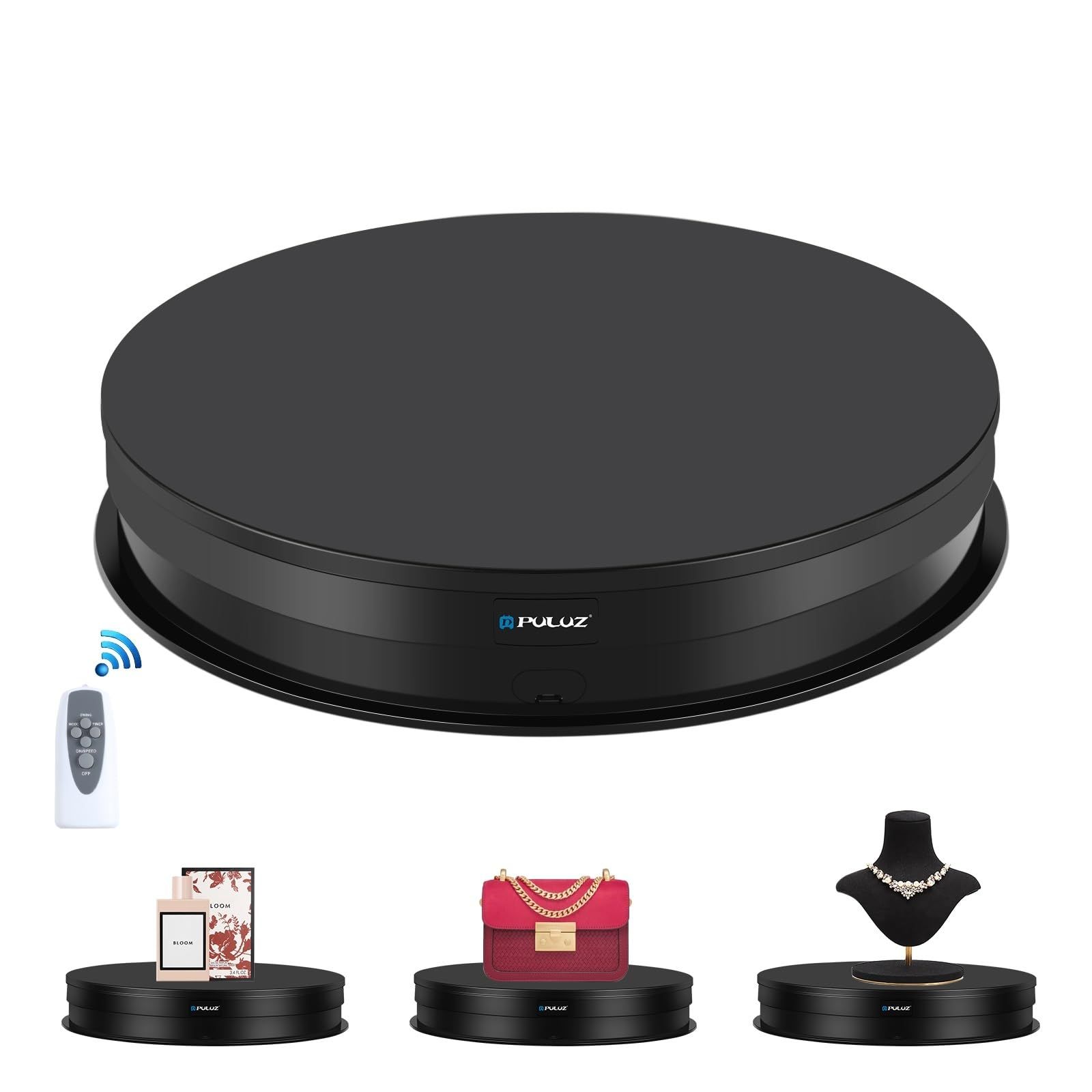 PULUZ 電動ターンテーブル 360°電動回転台 ターンテーブル 回転式ディスプレイスタンド 耐荷重15KG 直径28cm 電動展示台 リモコンが付き 速度と方向を調整可能 安定性・低騒音・省電力 アニメーション撮影用/静物写真/商品展示/ 23a2b23b