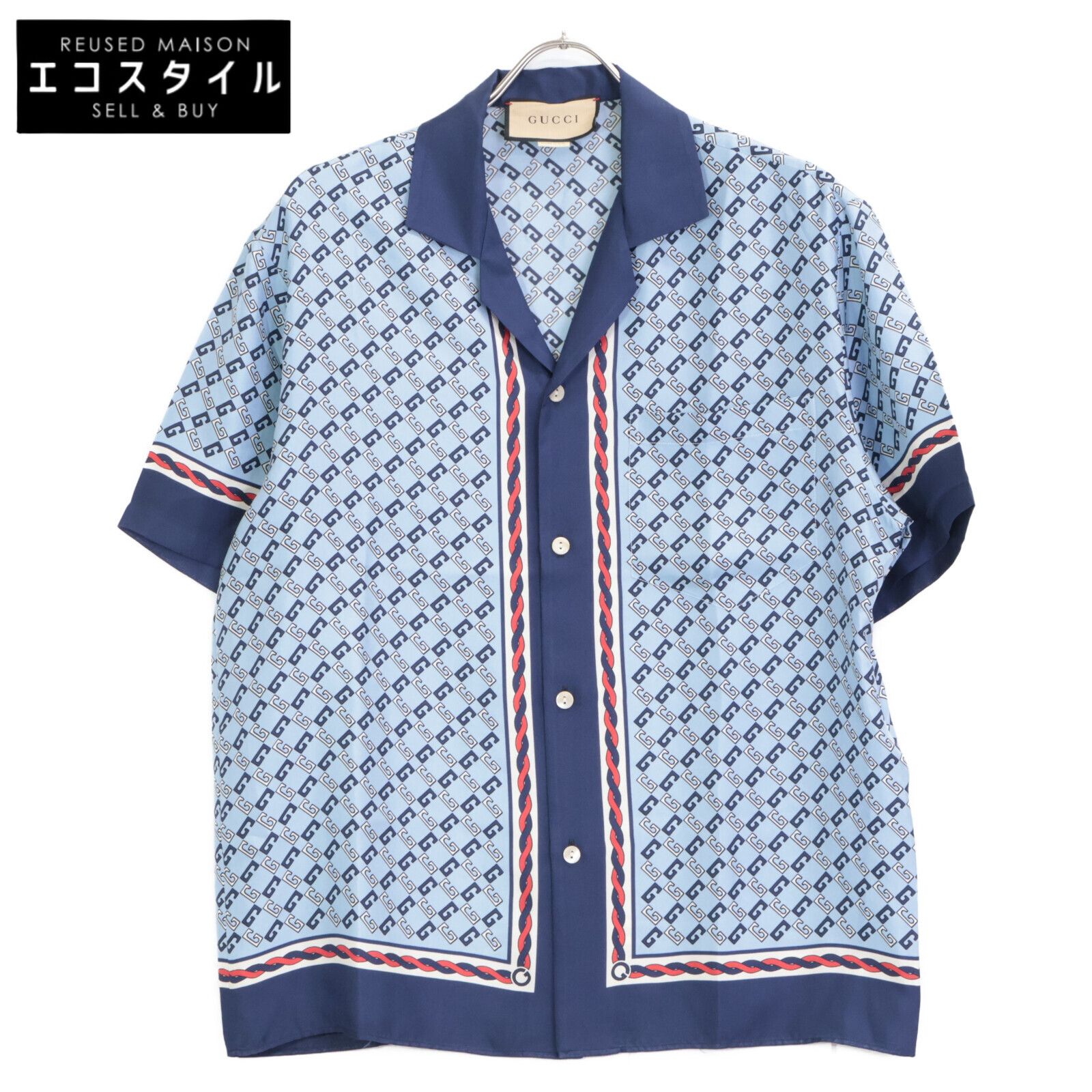 GUCCI　グッチ　690464 22SS 690464 ZAIZX ジオメトリックGプリント半袖ボーリングシャツ　48