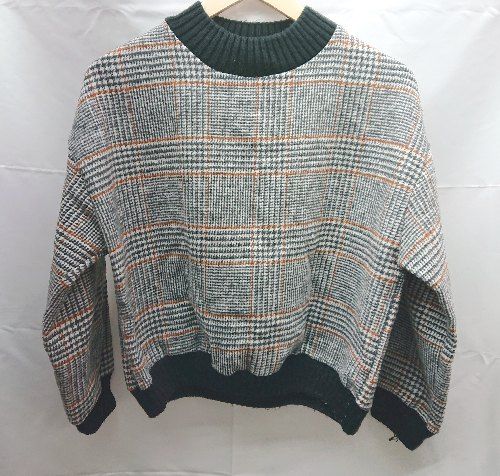 ◇ one way ワンウェイ チェック柄 冬 長袖 ニット セーター サイズM グレー系 レディース E 【1301170011186】