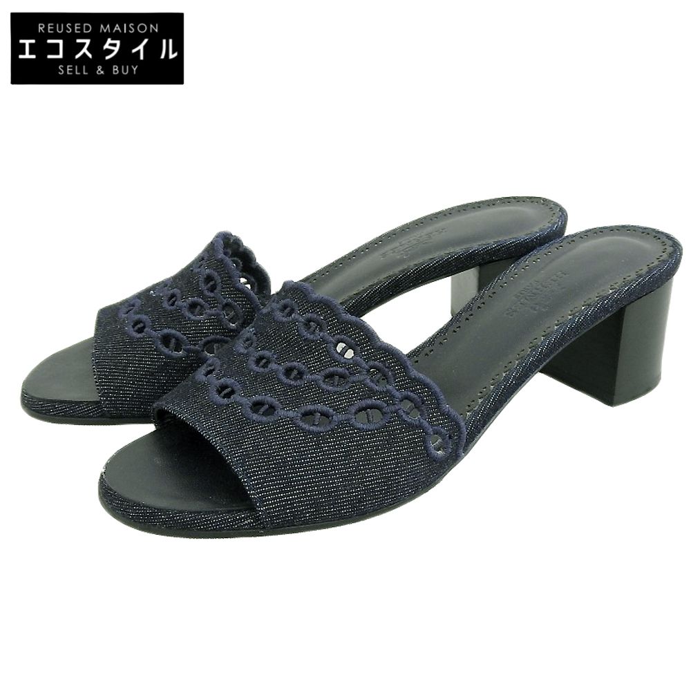 HERMES Hermes Beautiful Gladys Chene Dunkle Denim Mule Pumps Women's Navy 35 1/2 35 1/2