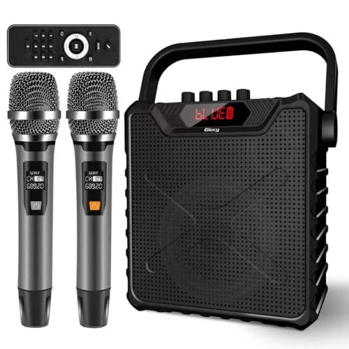 スピーカーセット 拡声器 ワイヤレスマイク2本 Bluetooth 5.0対応 充電式 UHFマイクロホン低音強化機能搭載 ポータブルマイクスピーカー拡声器 ホームパーティー、カラオケ、会議、セミナー、登山キャンプ、街頭演説、学校行事、室外、 e992d3dd