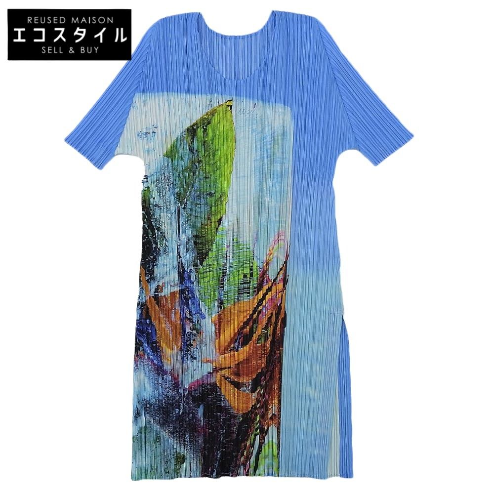 PLEATS PLEASE　プリーツプリーズ　美品 ポリエステル Tropical Winter/トロピカルウィンター プリーツカットソー ブルー 3 PP33JT672 23AW　36