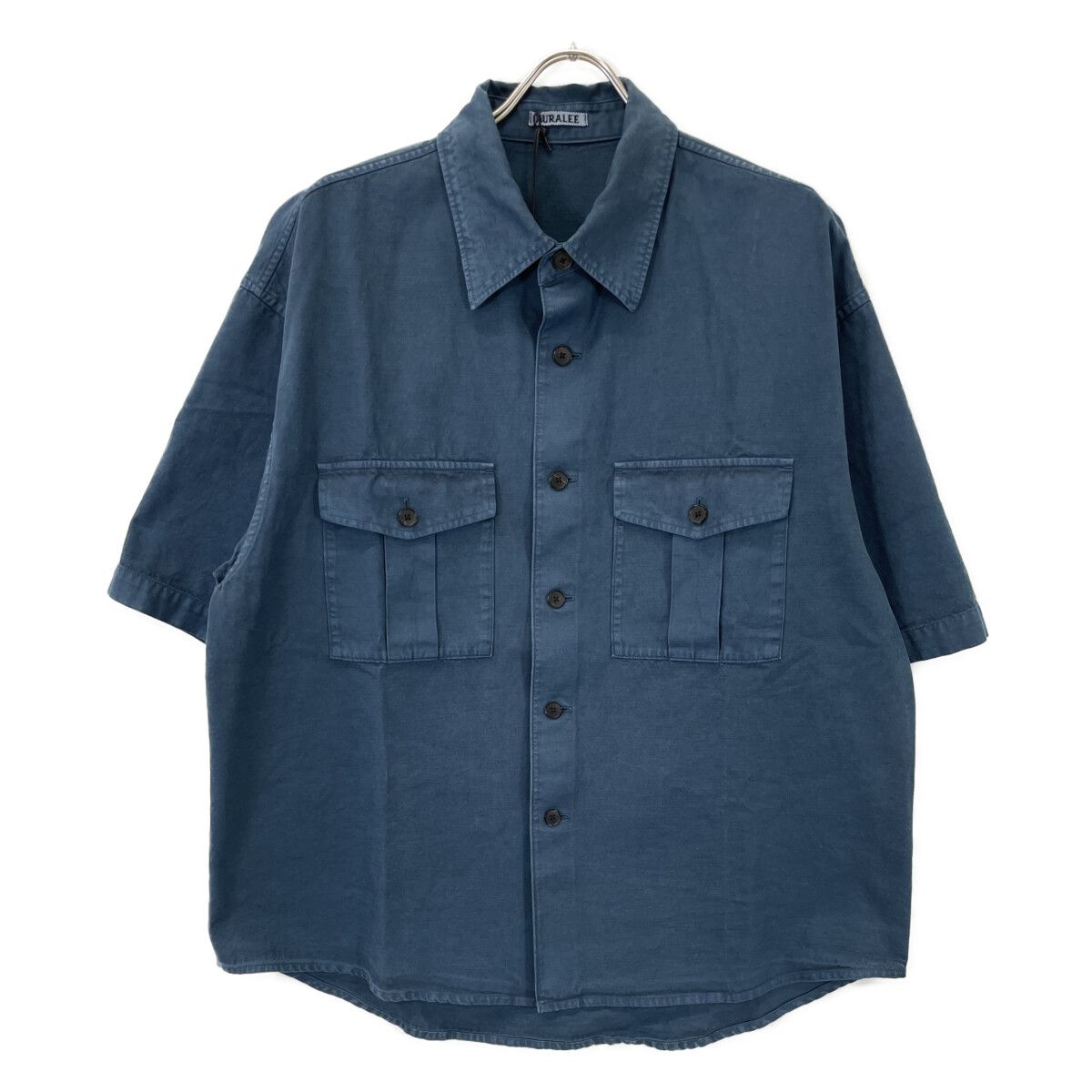 AURALEE　オーラリー　ブルー PRODUCT DYED FINX GABARDINE ハーフスリーブシャツ　5