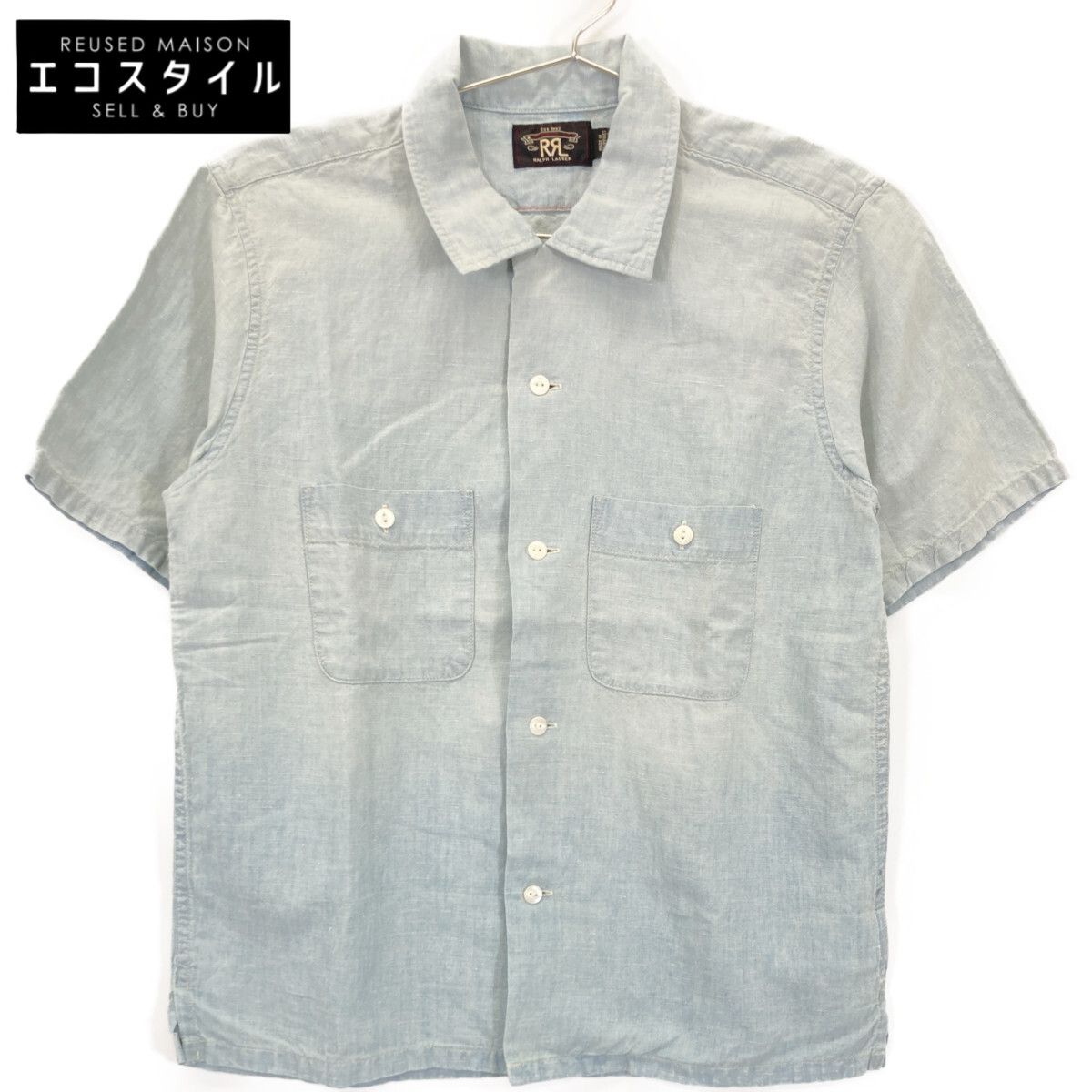 RRL　ダブルアールエル　ライトブルー コットンリネン オープンカラー 半袖シャツ　2