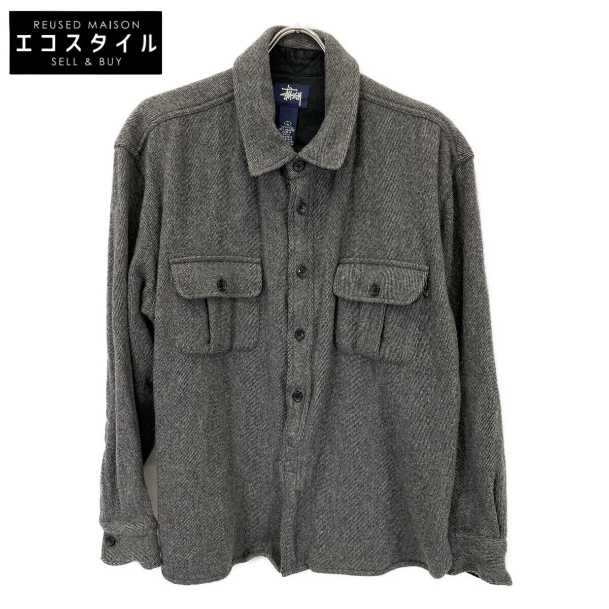 STUSSY　ステューシー　グレー 紺タグ ウール 長袖シャツ　Ｌ