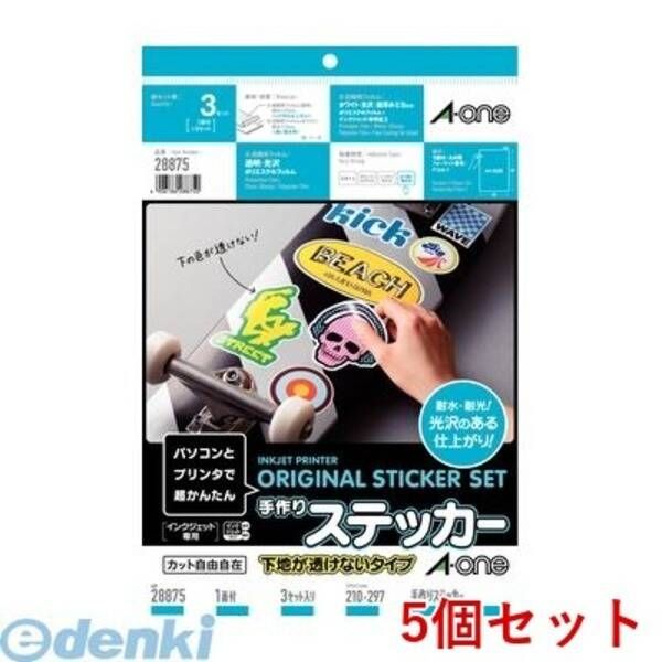 【新品・7営業日以内発送】A-one エーワン 28875×5 【5個入】手作りステッカー［インクジェット］下地が透けないタイプ A4 1面【沖縄離島販売不可】
