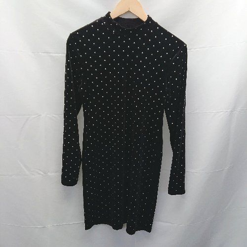 ◇ H&M ｴｲﾁｱﾝﾄﾞｴﾑ ドット 水玉 キラキラ モックネック スリム ミニ ワンピース Mサイズ ブラック レディース E 【1301260037959】