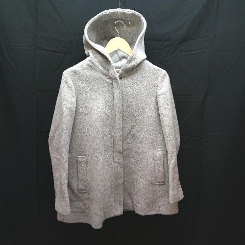 ◇ Khaiju メルトン生地 フード ジップ ミディ丈 長袖 ジャケット サイズ38 グレー系 レディース E 【1301260041468】