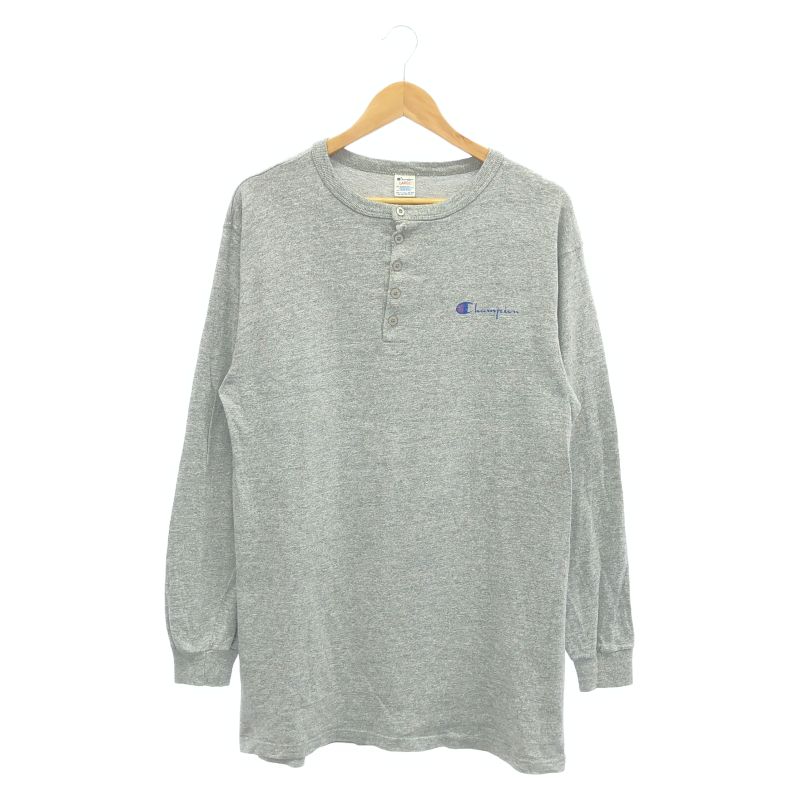 【中古】Chamipion 80s トリコタグ後期 ヘンリーネックロンT グレー サイズL[24]