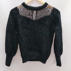 ◇ Heather ヘザー レース 透け感 長袖 ニット セーター サイズF ブラック レディース E 【1301260046654】