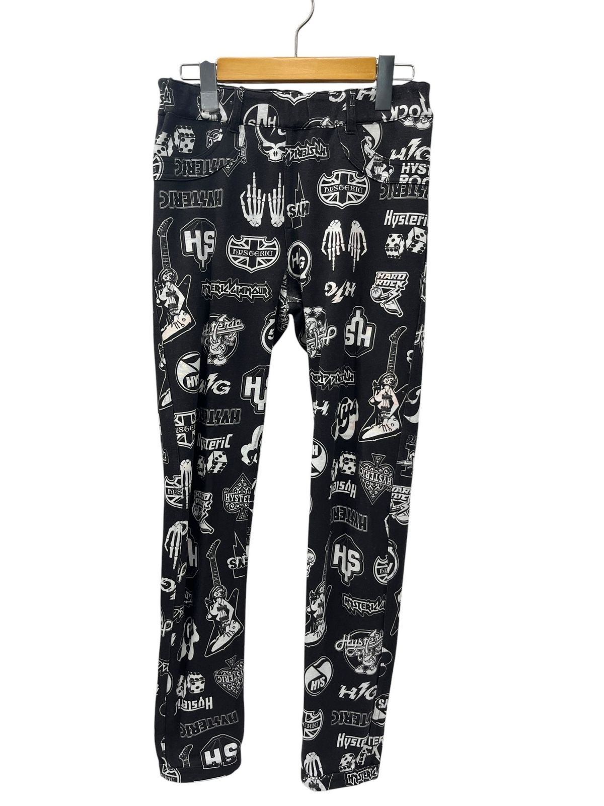 HYSTERIC GLAMOUR (ヒステリックグラマー) REBEL ROCK柄 リバーシブルスウェットパンツ 01221CP01 F ブラック×ブルー レディース/028