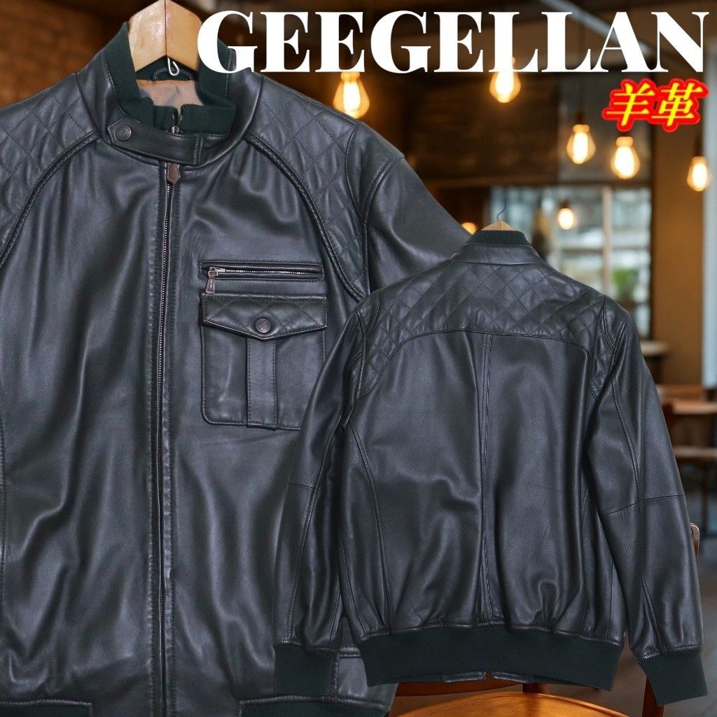 GEEGELLAN ジーゲラン 羊革 裏地玉虫色 中綿 レザージャケット サイズ46 Mサイズ相当 グリーンブラック