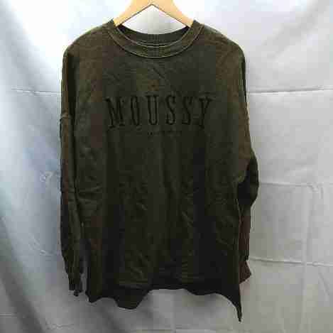 ◇ MOUSSY マウジー クルーネック　ブランドロゴ　刺繡 長袖 トレーナー サイズF グリーン系 レディース E 【1301260047651】
