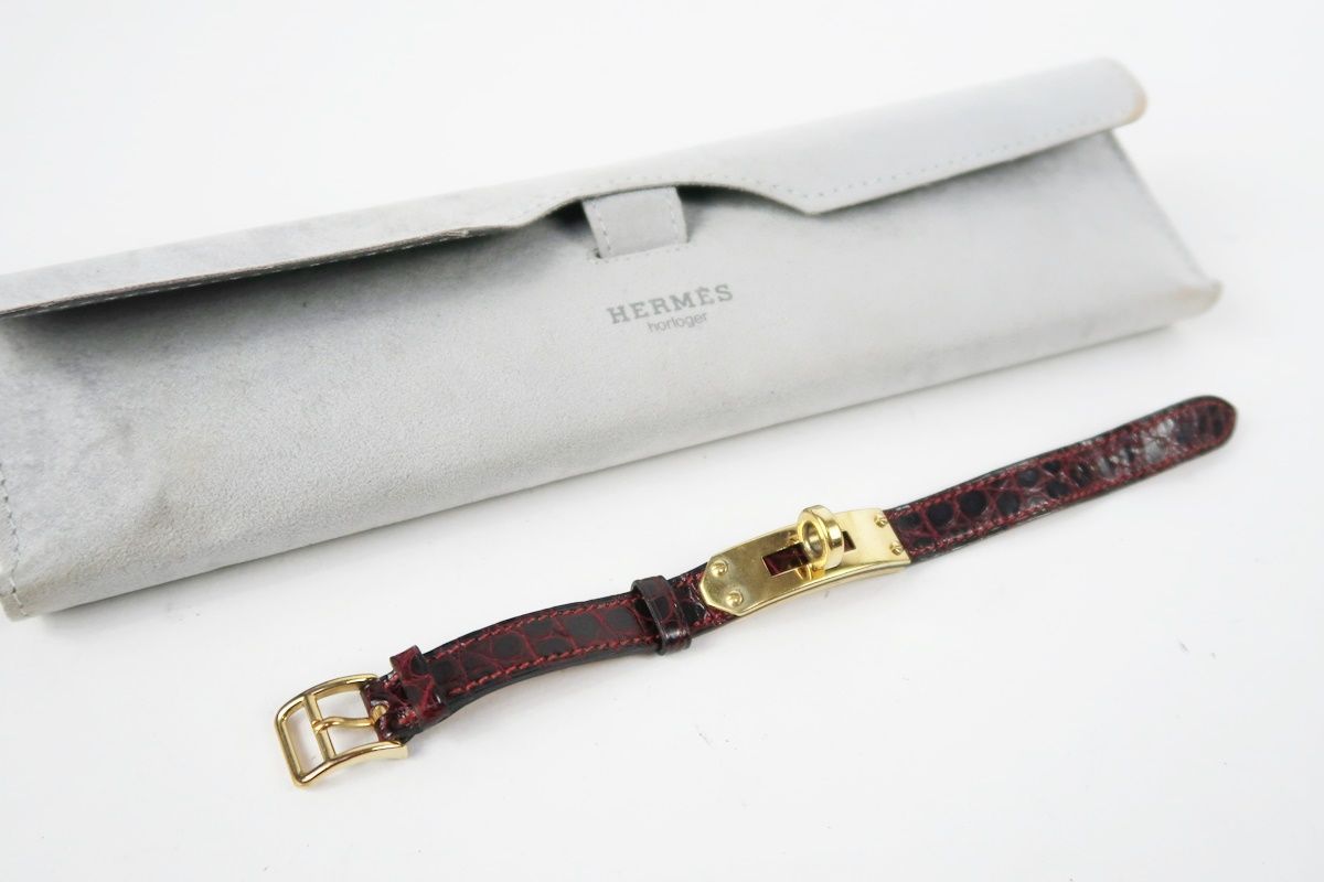 【美品】HERMES エルメス ケリーウォッチ用 ベルト 腕時計 〇W刻印 小物 ブラウン【RG74】