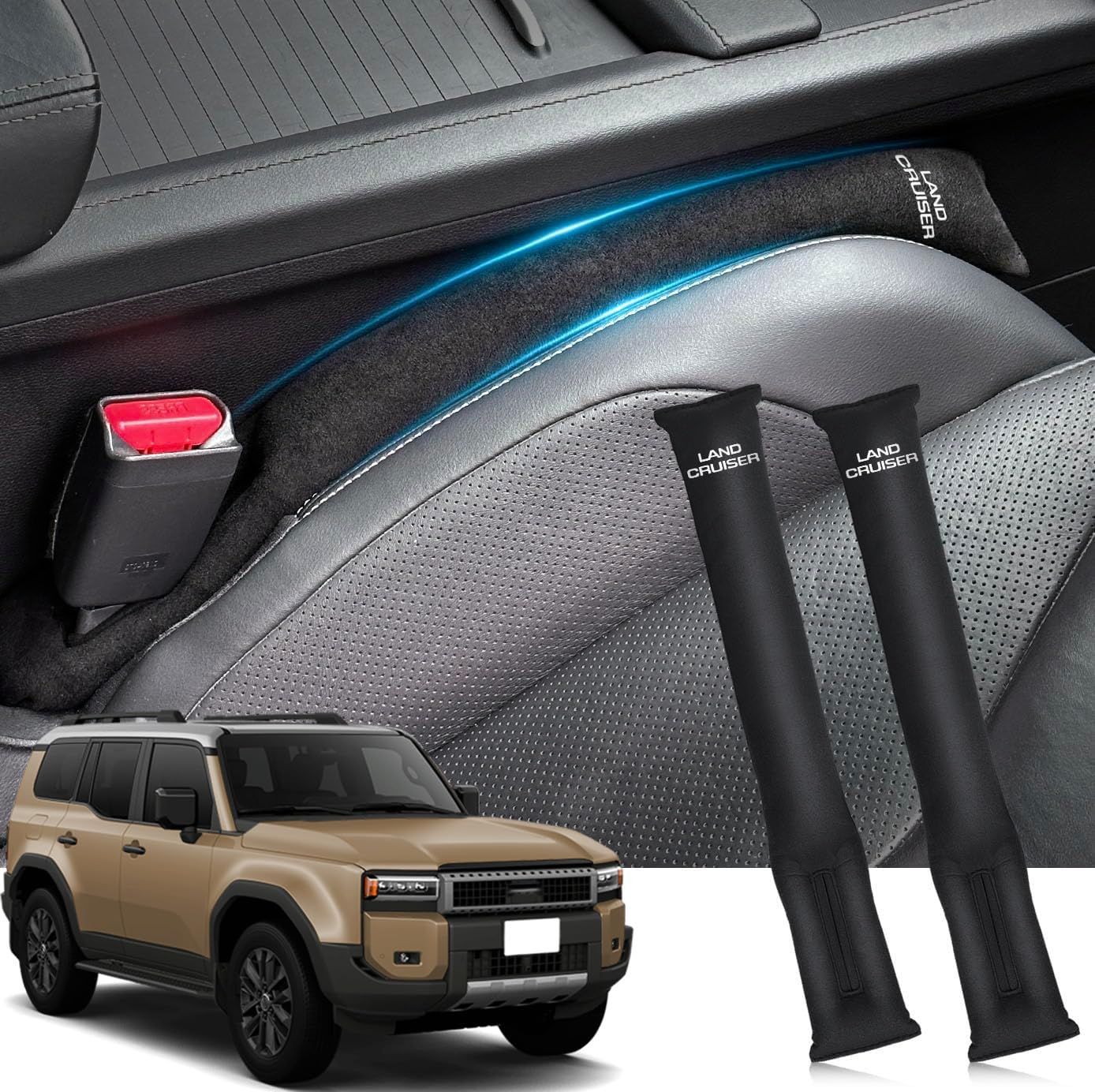 新品 HUDIY（フーディ）車用 シートサイド隙間埋め 新型ランドクルーザー250系 (2024年4月~現行) 車 隙間クッション スエード素材 一体成形 運転席 助手席 ゴミ小物類 落下防止 プリントロゴ入り小物入れ 2本セット