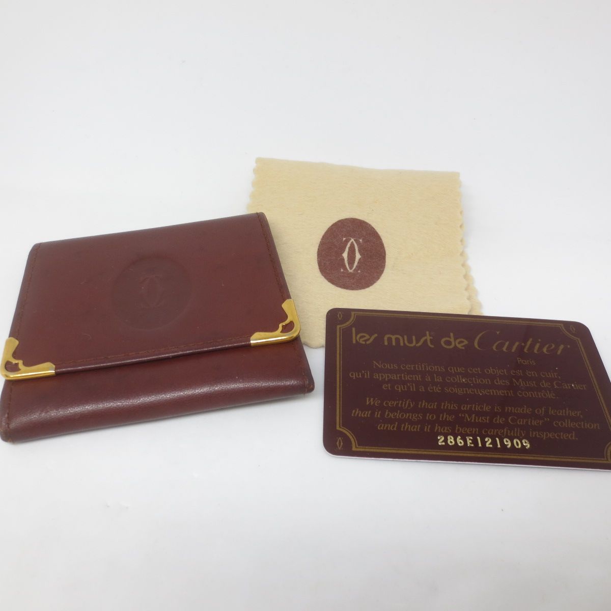 E435 Cartier カルティエ マスト ドゥ コインケース 小銭入れ ボルドー 