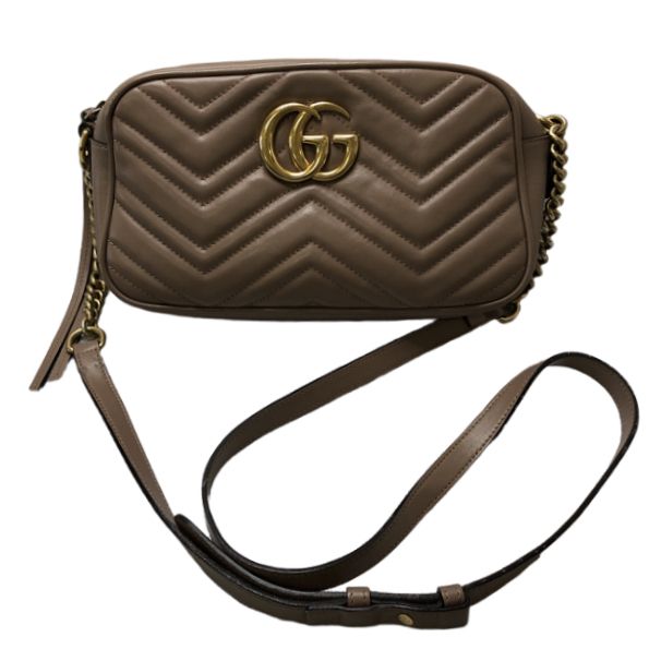 GUCCI グッチ GGマーモント スモール ショルダーバッグ レザー ベージュ 447632 ゴールド金具 レディース 中古 T11219030