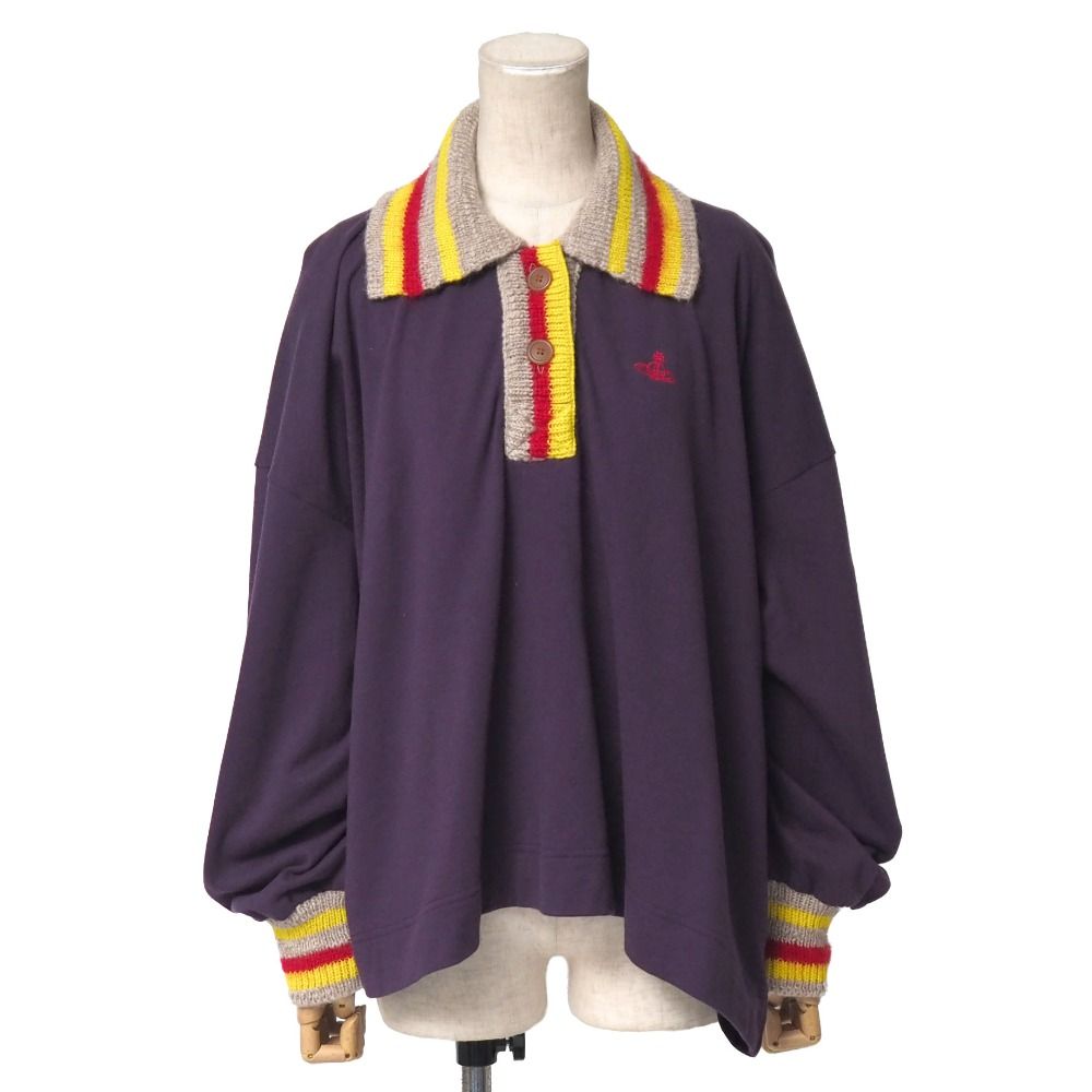 Vivienne Westwood Red Label ヴィヴィアンウエストウッド レッドレーベル ポロシャツ サイズ00 オーブ刺繍 ニット切替 長袖 ブランド古着【中古】20260515/RA9409