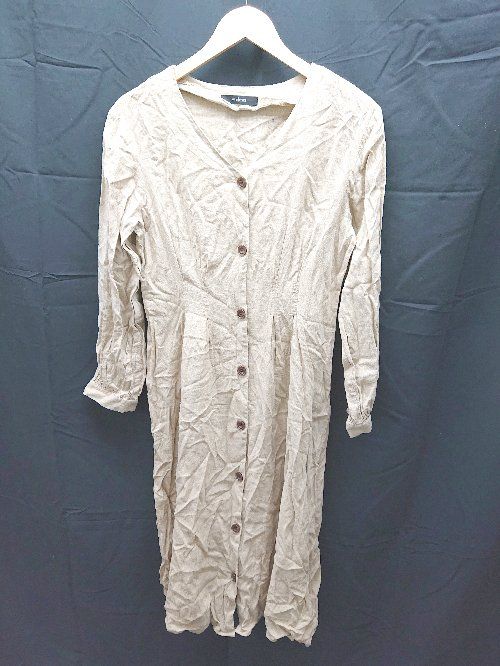 ◇ w closet ダブルクローゼット Vネック　ボタン　シンプル 長袖 ひざ丈 ワンピース 表記なし ブラウン系 レディース E 【1303160002020】