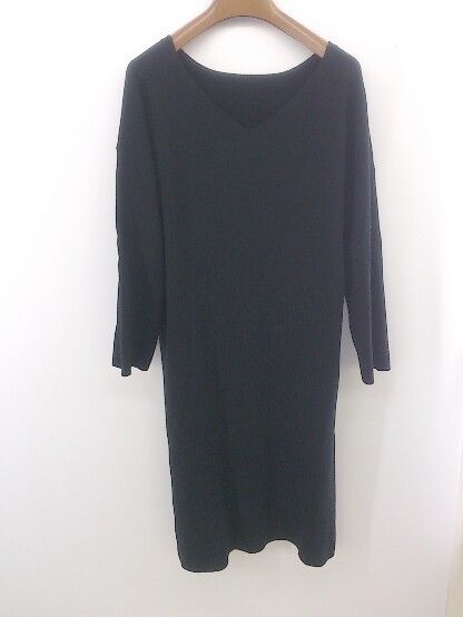 ◇ FREAK'S STORE フリークスストア サイドスリット 長袖 膝丈 ニットワンピース サイズ縦 XS 横 S ブラック レディース E 【1303240004432】