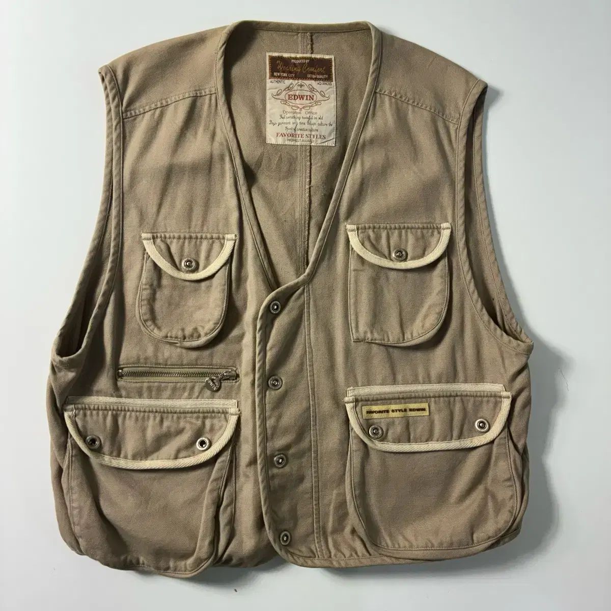 EDWIN エドウィン ベージュ マルチポケット ハンティング ベスト