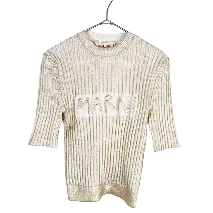 MARNI ロゴ 半袖リブニット ゴールド 36 イタリア製
