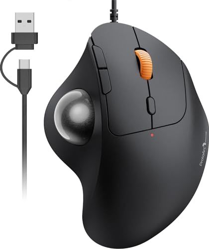 ProtoArc トラックボールマウス 有線 USB-C/USB-A両対応 4段階DPI調節可能 親指操作 マウス トラックボール 静音タイプ 6ボタン 進む/戻るボタン搭載 34mmボール Windows/Mac/Android (ブラック ccfc0c56