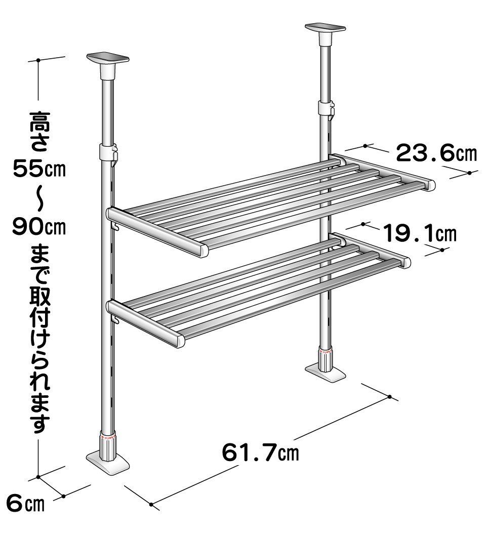新品 つっぱり棚2段 幅60cm