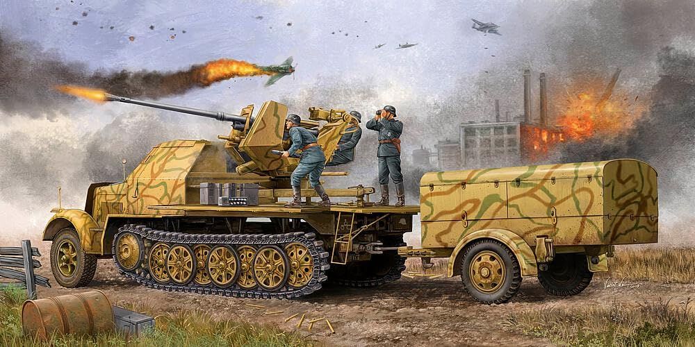 新品 トランペッター 1/35 ドイツ軍 8tハーフトラック Flak37/37mm対空機関砲搭載型&トレーラー プラモデル