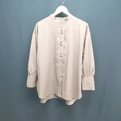 ◇ rectangle ノーカラー ギャザー オーバーサイズ カジュアル 長袖 シャツ サイズF ブラウン レディース E 【1305150006209】