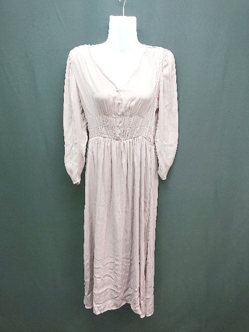 ◇ natural couture ギャザー フェミニン ウエストゴム カジュアル 長袖 ロング丈 ワンピース サイズF ピンク レディース E 【1305150006193】