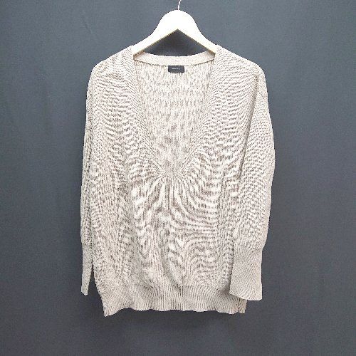 ◇ apart by lowrys アパートバイローリーズ Vネック リブ 薄手 無地 長袖 ニット サイズF ベージュ レディース E 【1305150003642】