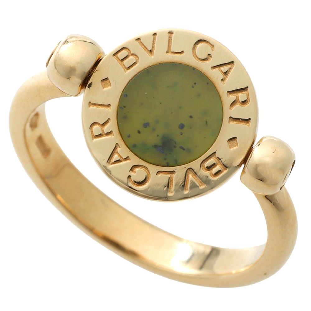 【本物保証】 希少 レア 新品同様 ブルガリ BVLGARI 6.0g フリップリング 指輪 K18YG イエローゴールド オニキス ネフライト 約9号