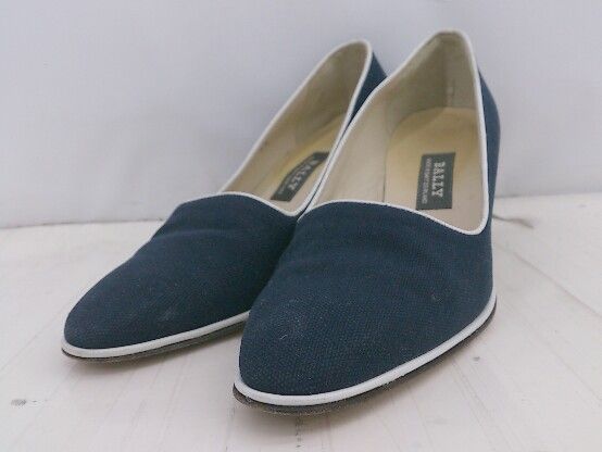 ◇ BALLY バリー チャンキーヒール プレーン パンプス シューズ サイズ4E ネイビー レディース E 【1306050023235】