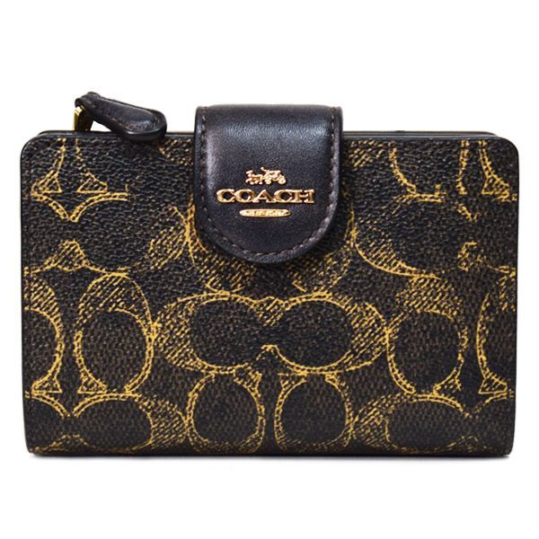コーチ 財布 COACH コーティングキャンバス レザー シグネチャー ラブド ミディアム コーナー ジップ ウォレット 二つ折り財布 ブラウン CEC28