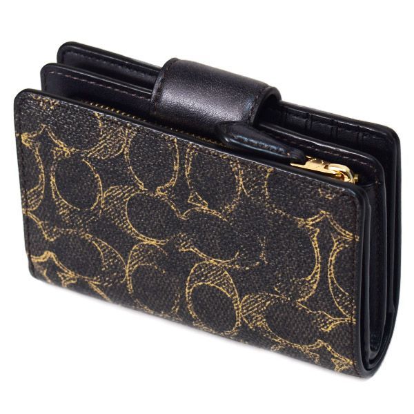 コーチ 財布 COACH コーティングキャンバス レザー シグネチャー ラブド ミディアム コーナー ジップ ウォレット 二つ折り財布 ブラウン CEC28