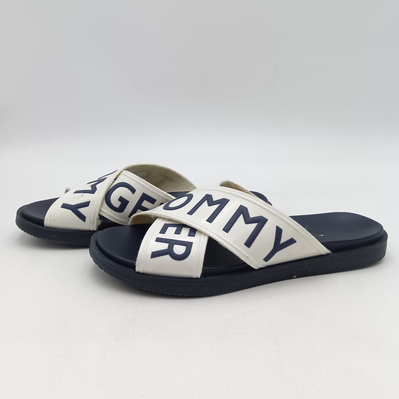 Tommy Hilfiger トミーヒルフィガー サンダル クロスストラップ レディース 6M 紺 白 ネイビー ホワイト D-7-9