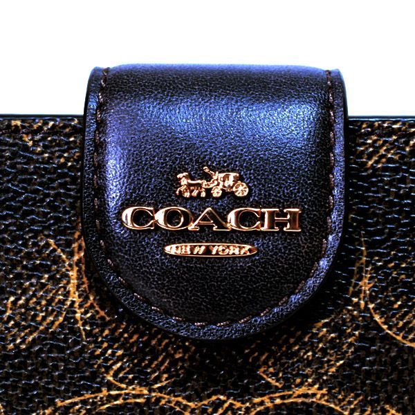 コーチ 財布 COACH コーティングキャンバス レザー シグネチャー ラブド ミディアム コーナー ジップ ウォレット 二つ折り財布 ブラウン CEC28