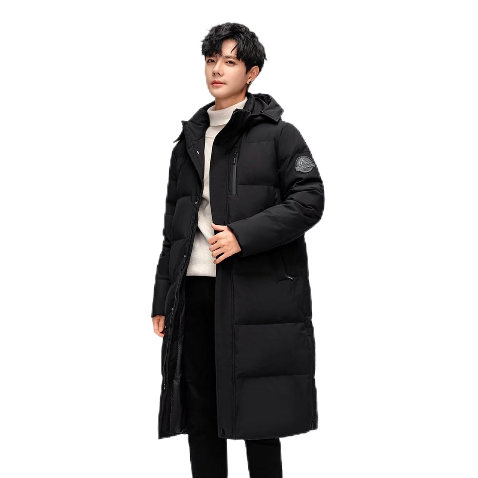 新品 [Vasarhely] メンズ ロングダウンジャケット 防風 撥水 極寒対応 グースダウン90% フード取り外し ファーなし 冬用 防寒 アウター M?4XL