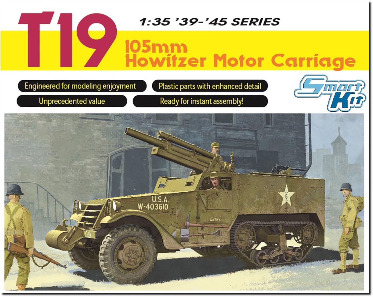 新品 プラッツ ドラゴン 1/35 WW2 アメリカ T19 105mm 自走榴弾砲 アルミ砲身/3Dプリント ヘッドライトガード＆ホーンガード付属 プラモデル DR6496SP (戦闘車両)