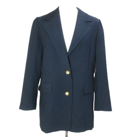 スピック&スパン Spick&Span 22SS Vis ストレッチ パフスリーブ ジャケット シングル ゴールドボタン 総裏地 36 S相当 紺 ネイビー 22010200701010 /X