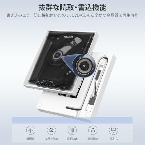 Unitek ライト点灯改良バージョン ゲーム機式 多機能 外付けCD・DVDドライブ USBハブ機能搭載 USB 3.0/Type Cポート付き ポータブルドライブ 読み込み・書き込み SDカードリーダー 【Windows 11/10/8/ b784b8df