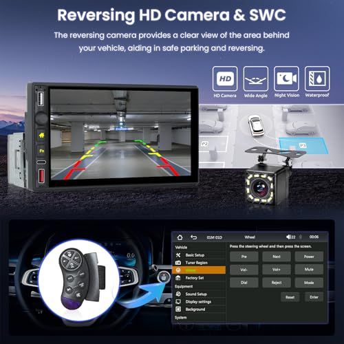 ワイヤレス CarPlay、Android Auto 1DIN カーステレオ（車載ラジオ）Hodozzy の 7 インチタッチスクリーン付き 1DIN カーラジオで、Bluetooth、FM ラジオ、ミラーリンク、USB/Type-C 入力、 820f6fab