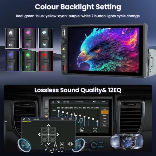 ワイヤレス CarPlay、Android Auto 1DIN カーステレオ（車載ラジオ）Hodozzy の 7 インチタッチスクリーン付き 1DIN カーラジオで、Bluetooth、FM ラジオ、ミラーリンク、USB/Type-C 入力、 820f6fab