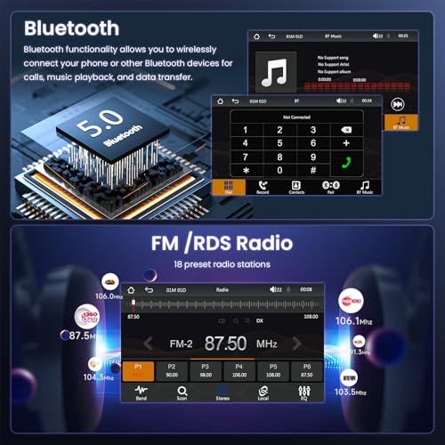ワイヤレス CarPlay、Android Auto 1DIN カーステレオ（車載ラジオ）Hodozzy の 7 インチタッチスクリーン付き 1DIN カーラジオで、Bluetooth、FM ラジオ、ミラーリンク、USB/Type-C 入力、 820f6fab
