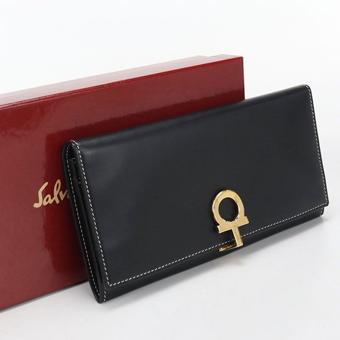 FERRAGAMO フェラガモ ガンチーニ 22 0120 長財布二折 カーフ【中古】 レディース