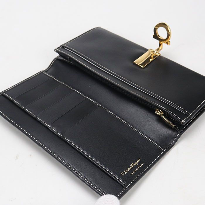 FERRAGAMO フェラガモ ガンチーニ 22 0120 長財布二折 カーフ【中古】 レディース FERRAGAMO フェラガモ ガンチーニ 22 0120 長財布二折 カーフ【中古】 レディース