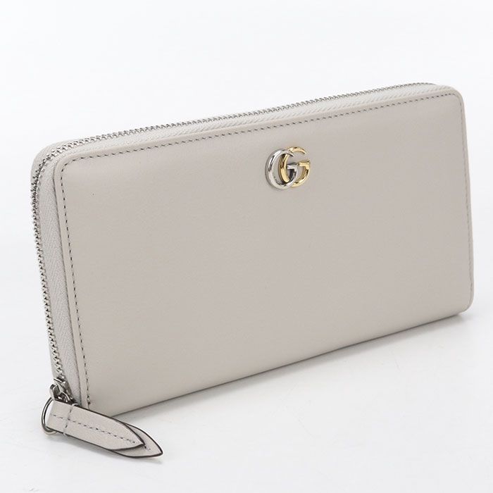 GUCCI グッチ ジップアラウンドウォレット GGマーモント 790057 長財布ラウンドファスナー レザー グレー【中古】 レディース
